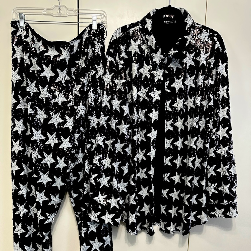 Nasty Gal Plus size Star Sequin Shirt and Trousers Size US 20